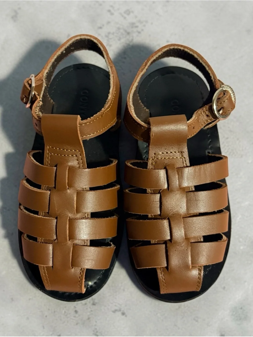 Brown Leather Fisherman Sandals-Kids